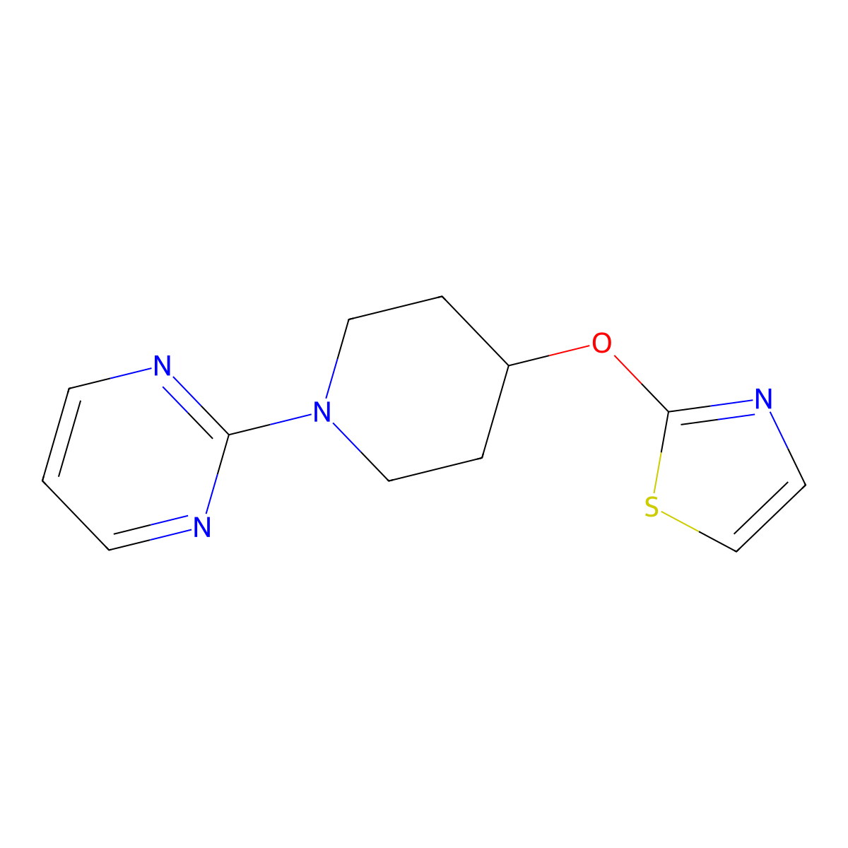 2-[4-(1,3-Thiazol-2-yloxy)piperidin-1-yl]pyrimidine molecular structure, CAS 2741907-44-6