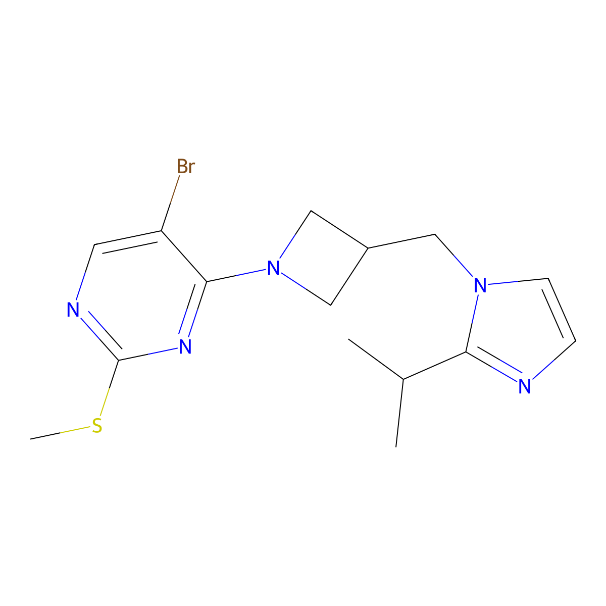 5-bromo-2-(methylsulfanyl)-4-(3-{[2-(propan-2-yl)-1H-imidazol-1-yl]methyl}azetidin-1-yl)pyrimidine molecular structure, CAS 2741907-45-7