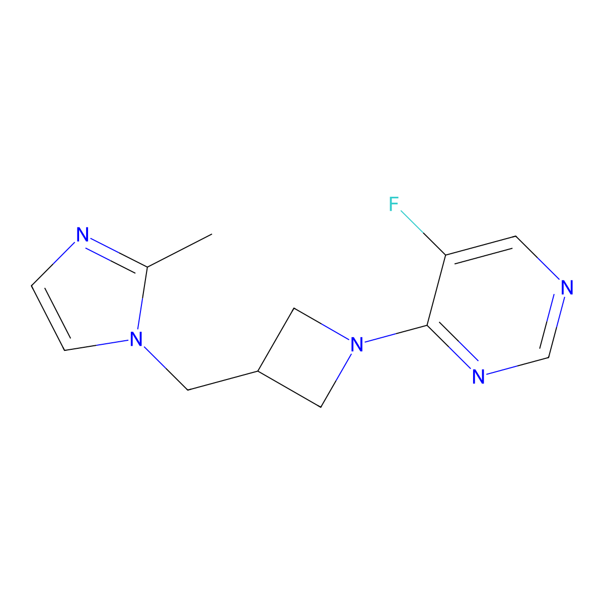 5-fluoro-4-{3-[(2-methyl-1H-imidazol-1-yl)methyl]azetidin-1-yl}pyrimidine molecular structure, CAS 2741907-49-1