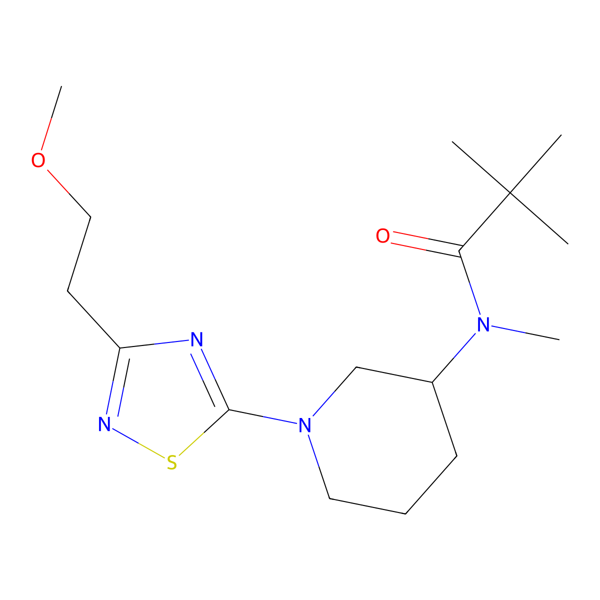 N-{1-[3-(2-methoxyethyl)-1,2,4-thiadiazol-5-yl]piperidin-3-yl}-N,2,2-trimethylpropanamide molecular structure, CAS 2741907-52-6
