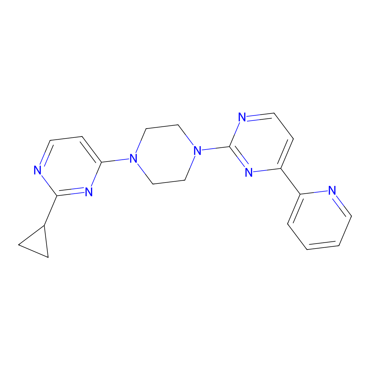 2-Cyclopropyl-4-{4-[4-(pyridin-2-yl)pyrimidin-2-yl]piperazin-1-yl}pyrimidine molecular structure, CAS 2741907-54-8
