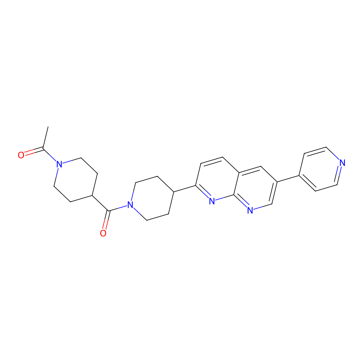 1-(4-{4-[6-(Pyridin-4-yl)-1,8-naphthyridin-2-yl]piperidine-1-carbonyl}piperidin-1-yl)ethan-1-one molecular structure, CAS 2741907-55-9
