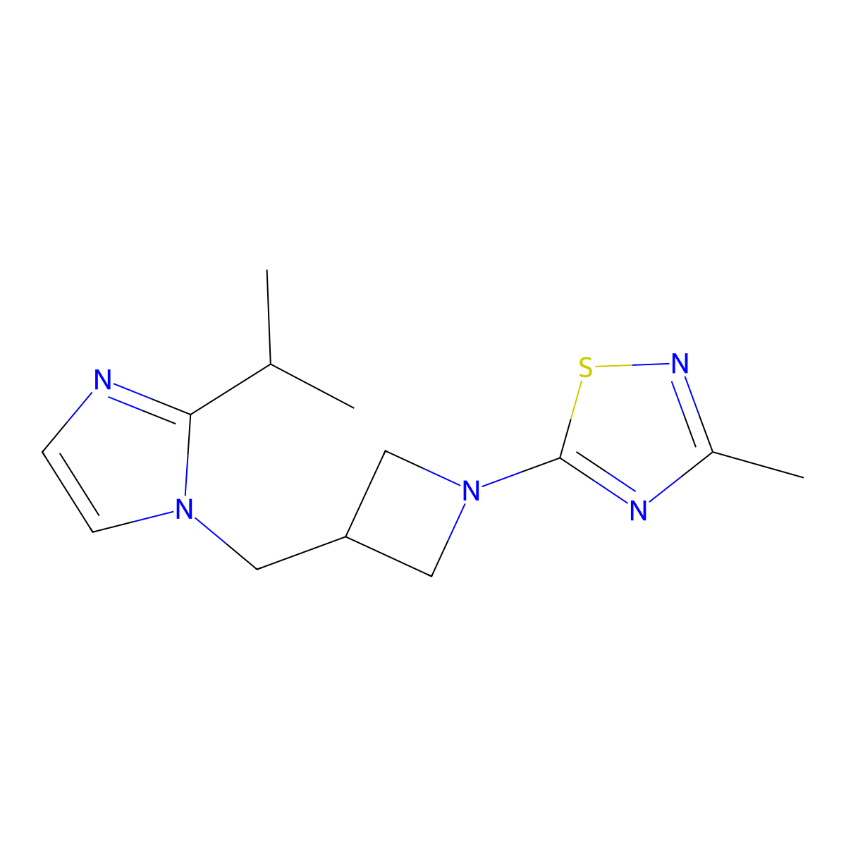3-methyl-5-(3-{[2-(propan-2-yl)-1H-imidazol-1-yl]methyl}azetidin-1-yl)-1,2,4-thiadiazole molecular structure, CAS 2741907-57-1