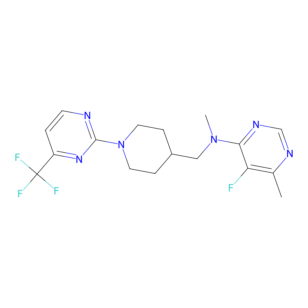 5-fluoro-N,6-dimethyl-N-({1-[4-(trifluoromethyl)pyrimidin-2-yl]piperidin-4-yl}methyl)pyrimidin-4-amine molecular structure, CAS 2741907-58-2