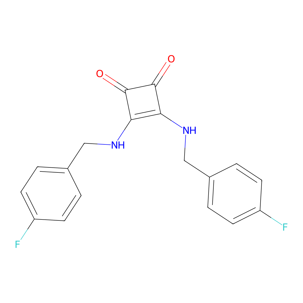Bis({[(4-fluorophenyl)methyl]amino})cyclobut-3-ene-1,2-dione molecular structure, CAS 2741907-61-7
