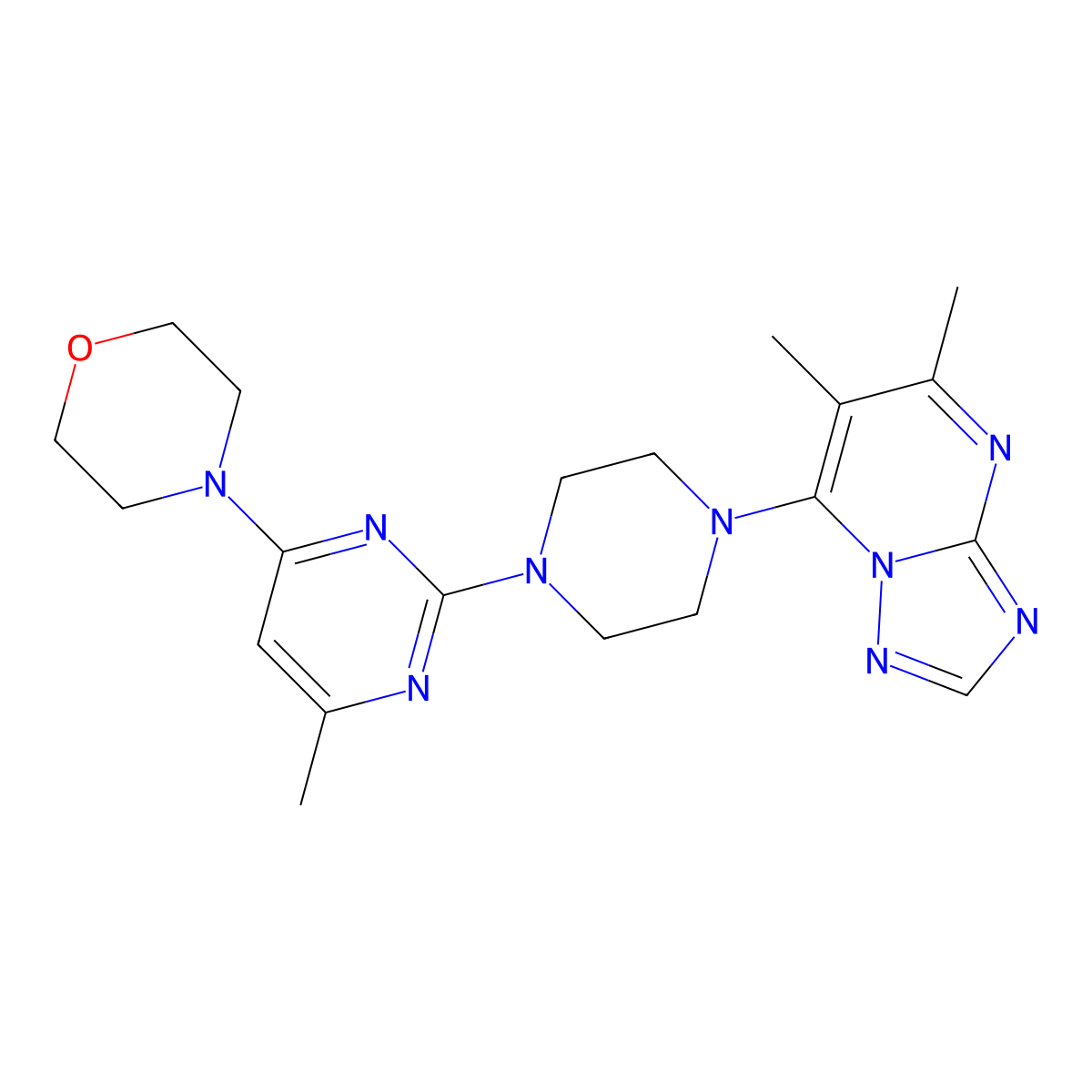 4-[2-(4-{5,6-Dimethyl-[1,2,4]triazolo[1,5-a]pyrimidin-7-yl}piperazin-1-yl)-6-methylpyrimidin-4-yl]morpholine molecular structure, CAS 2741907-63-9