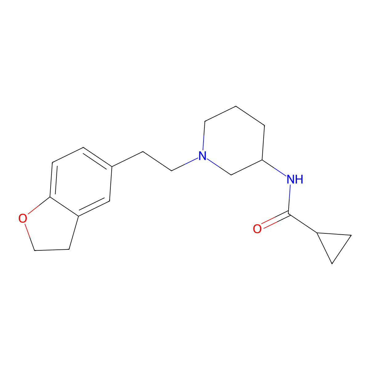 N-{1-[2-(2,3-dihydro-1-benzofuran-5-yl)ethyl]piperidin-3-yl}cyclopropanecarboxamide molecular structure, CAS 2741907-64-0