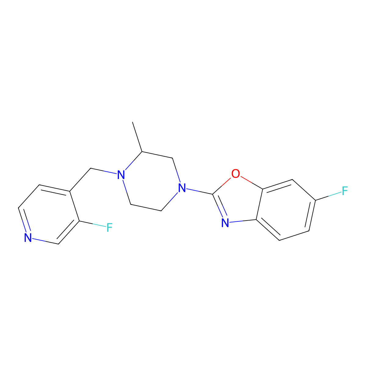 6-Fluoro-2-{4-[(3-fluoropyridin-4-yl)methyl]-3-methylpiperazin-1-yl}-1,3-benzoxazole molecular structure, CAS 2741907-71-9