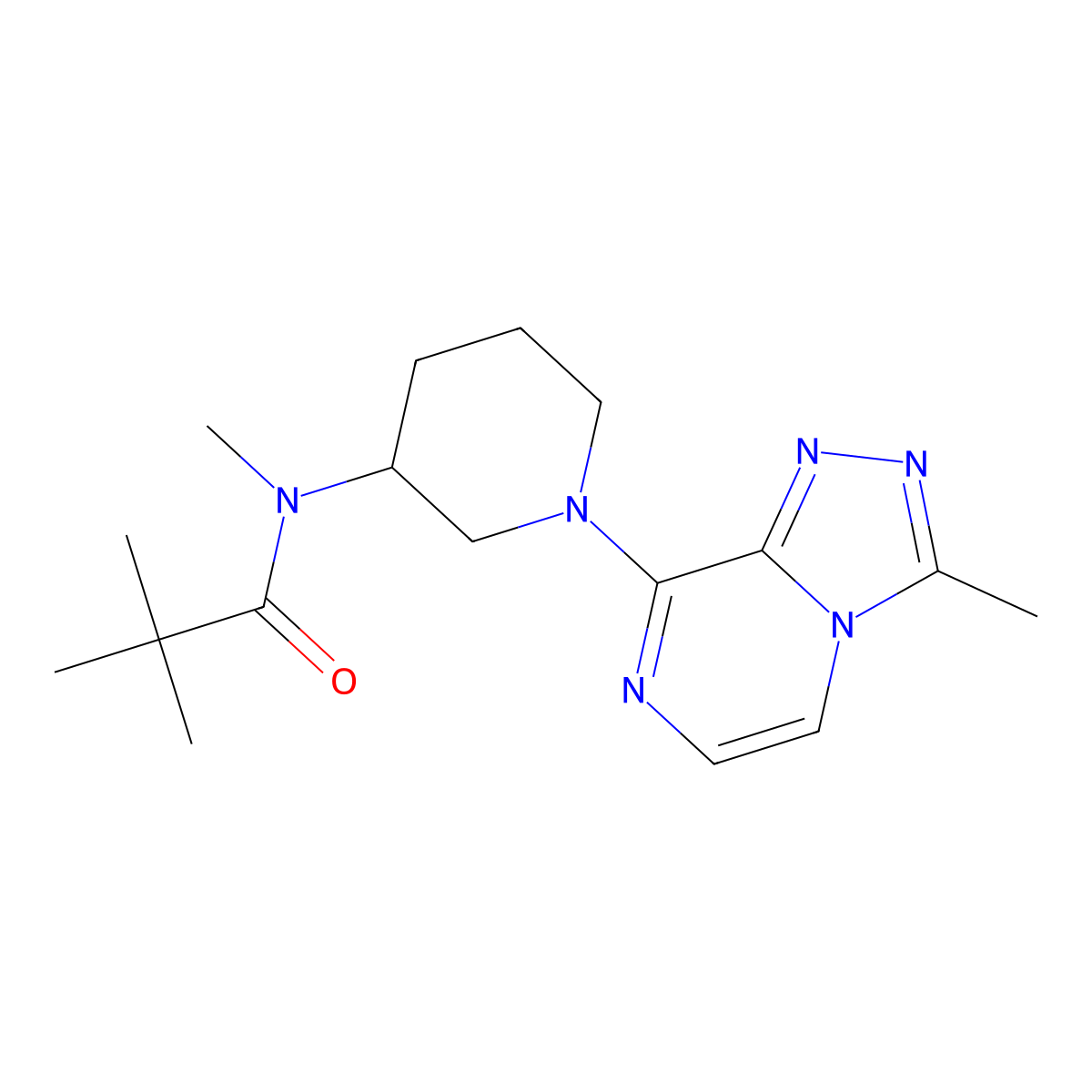 N,2,2-trimethyl-N-(1-{3-methyl-[1,2,4]triazolo[4,3-a]pyrazin-8-yl}piperidin-3-yl)propanamide molecular structure, CAS 2741907-74-2