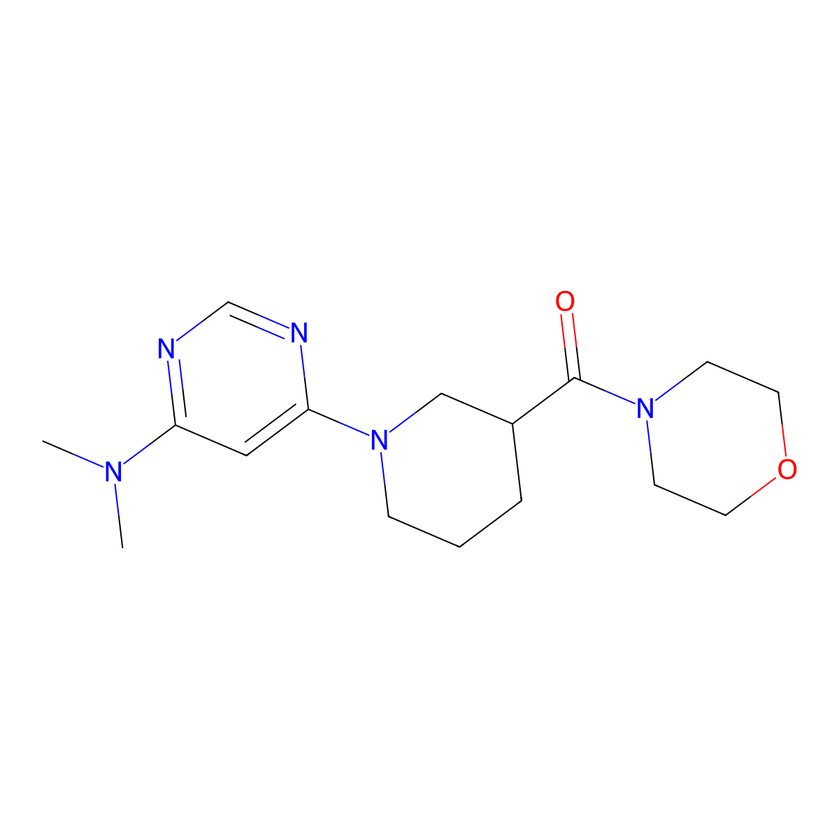 N,N-dimethyl-6-[3-(morpholine-4-carbonyl)piperidin-1-yl]pyrimidin-4-amine molecular structure, CAS 2741907-82-2