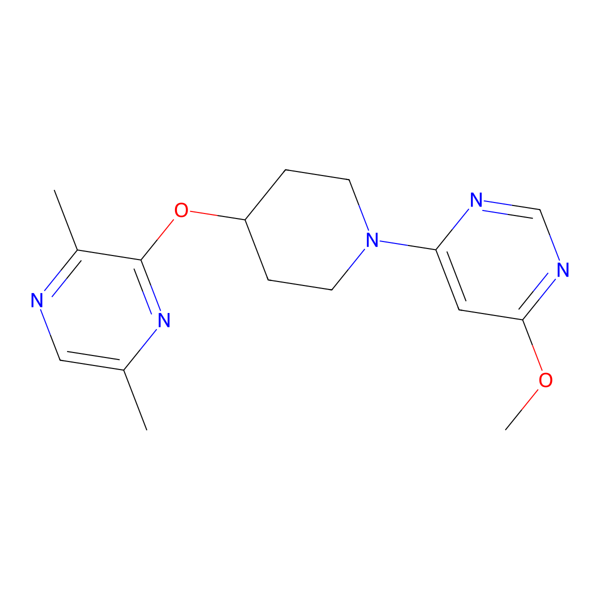 3-{[1-(6-Methoxypyrimidin-4-yl)piperidin-4-yl]oxy}-2,5-dimethylpyrazine molecular structure, CAS 2741907-83-3
