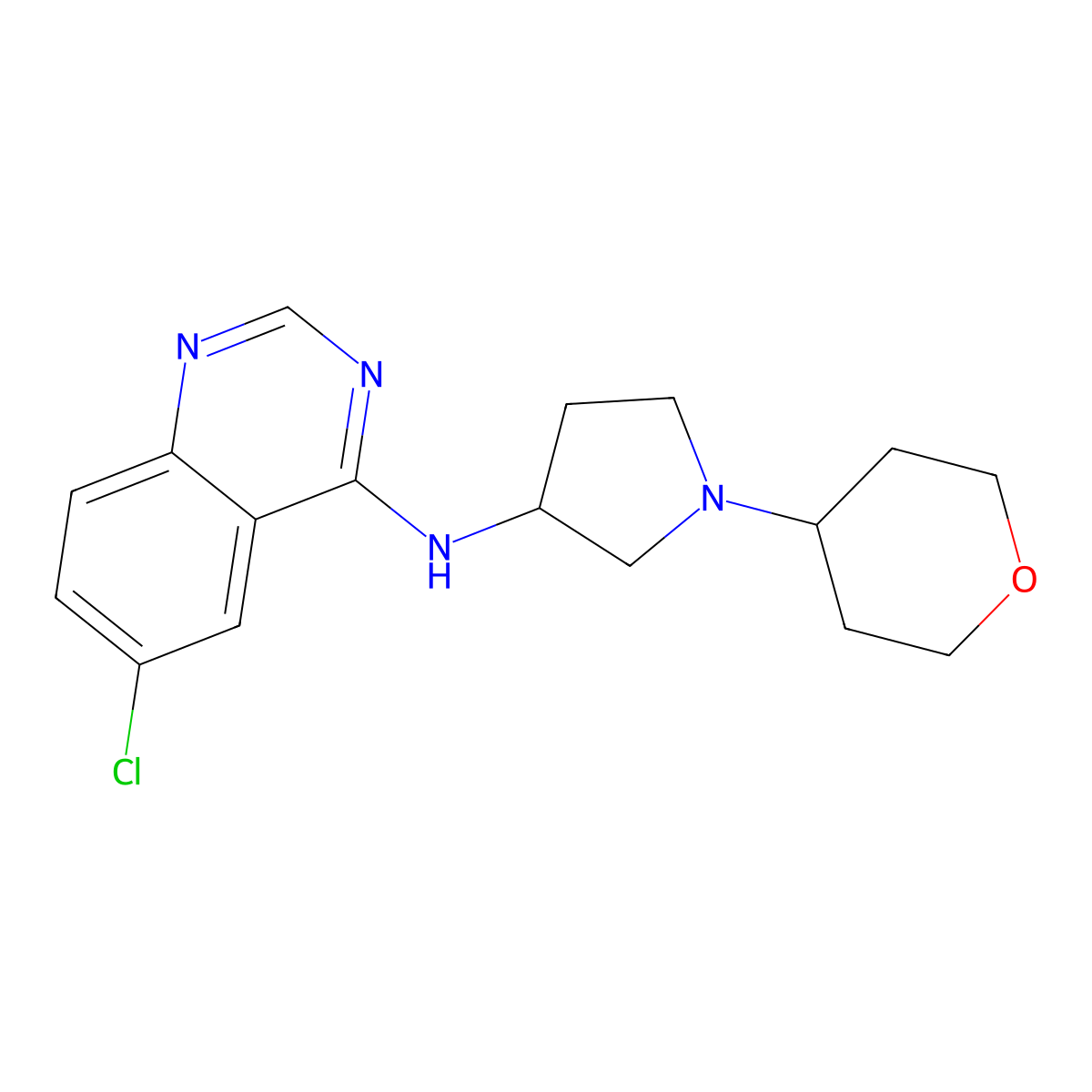 6-chloro-N-[1-(oxan-4-yl)pyrrolidin-3-yl]quinazolin-4-amine molecular structure, CAS 2741907-84-4