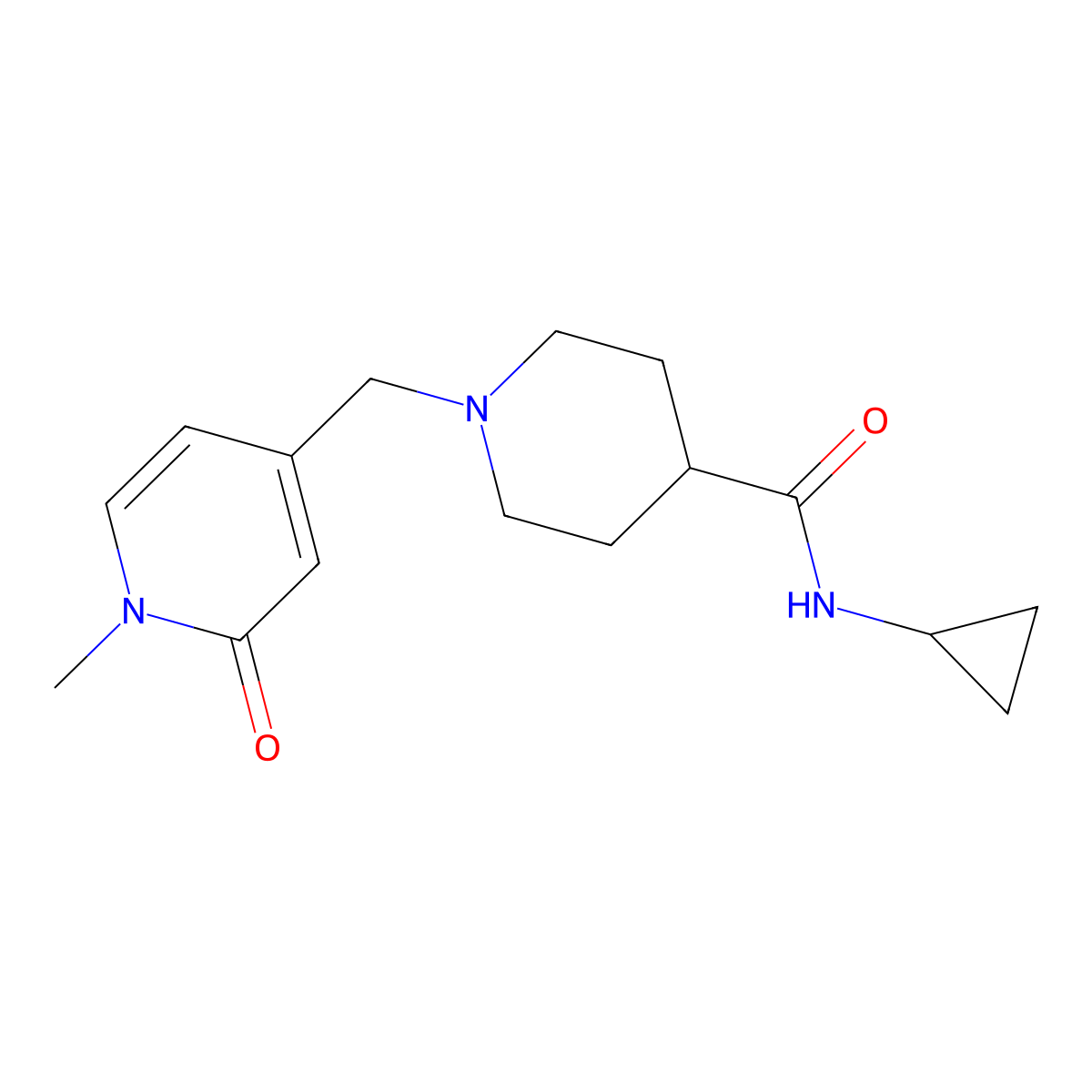 N-cyclopropyl-1-[(1-methyl-2-oxo-1,2-dihydropyridin-4-yl)methyl]piperidine-4-carboxamide molecular structure, CAS 2741907-85-5
