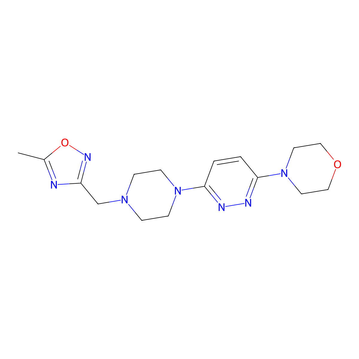 4-(6-{4-[(5-Methyl-1,2,4-oxadiazol-3-yl)methyl]piperazin-1-yl}pyridazin-3-yl)morpholine molecular structure, CAS 2741907-87-7