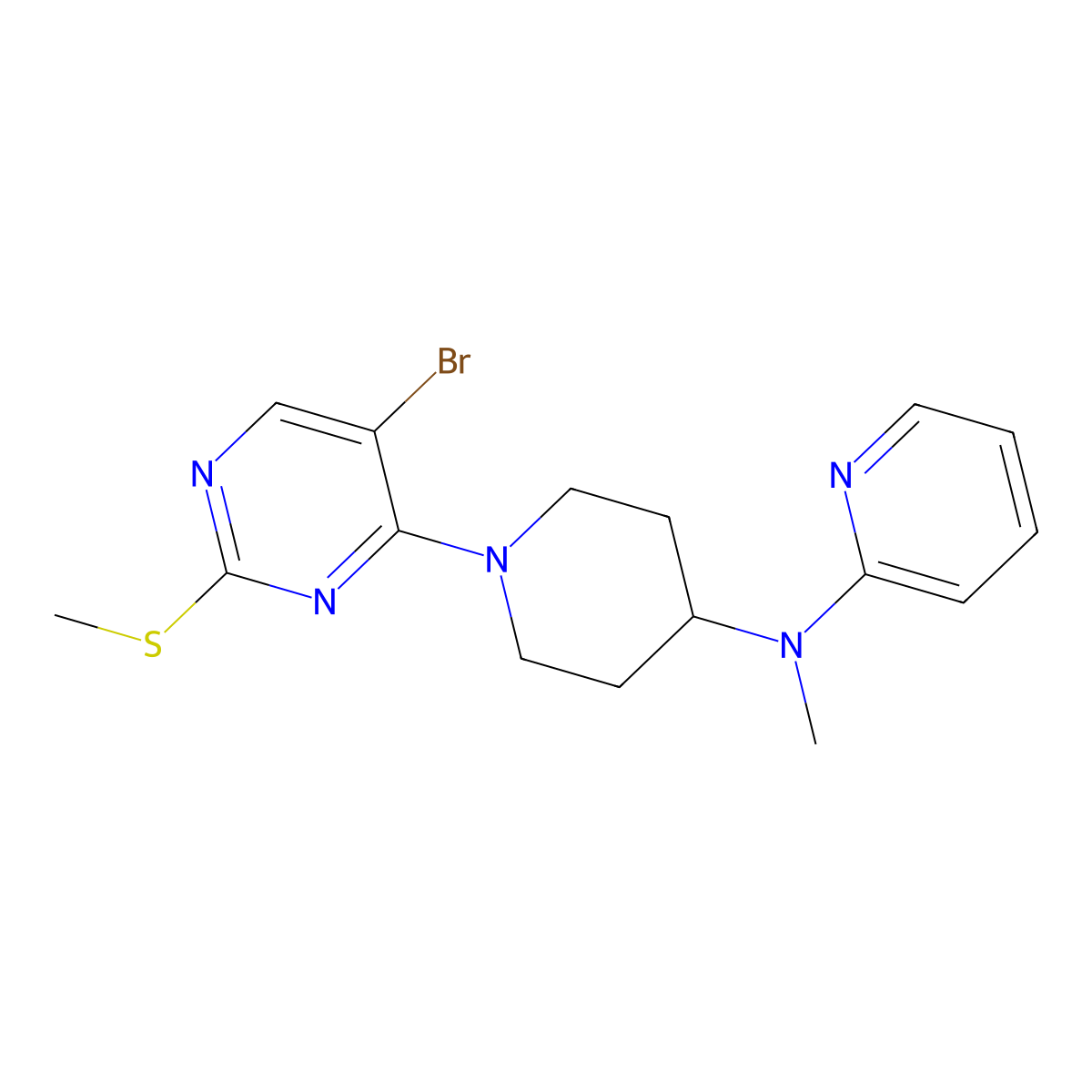 N-{1-[5-bromo-2-(methylsulfanyl)pyrimidin-4-yl]piperidin-4-yl}-N-methylpyridin-2-amine molecular structure, CAS 2741907-93-5