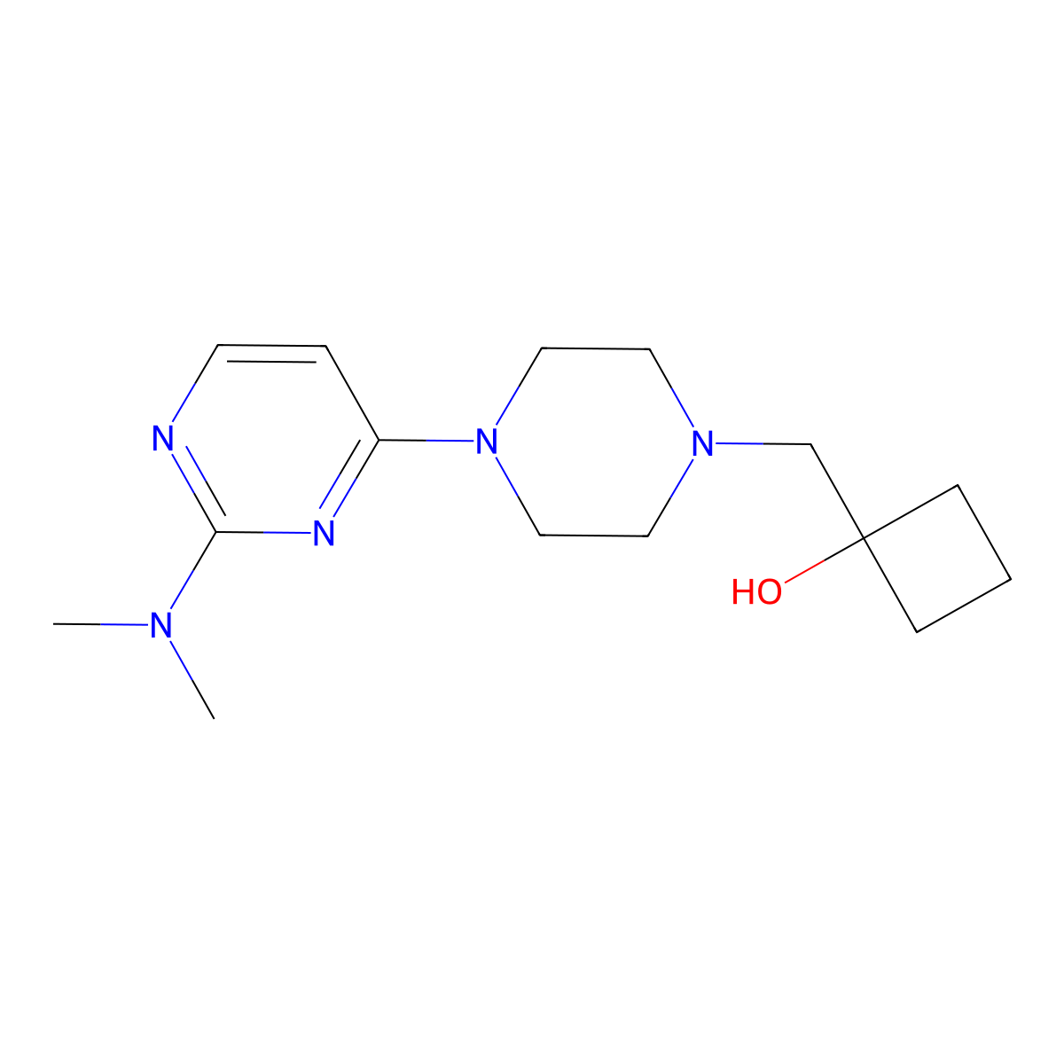1-({4-[2-(Dimethylamino)pyrimidin-4-yl]piperazin-1-yl}methyl)cyclobutan-1-ol molecular structure, CAS 2741907-96-8