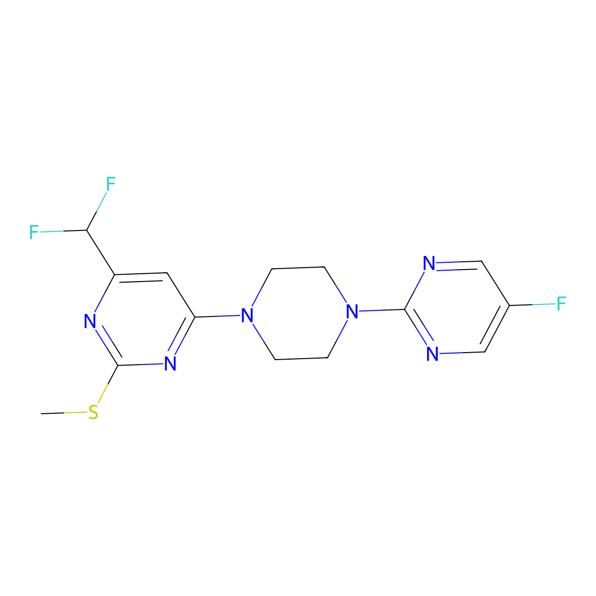 4-(Difluoromethyl)-6-[4-(5-fluoropyrimidin-2-yl)piperazin-1-yl]-2-(methylsulfanyl)pyrimidine molecular structure, CAS 2741907-97-9