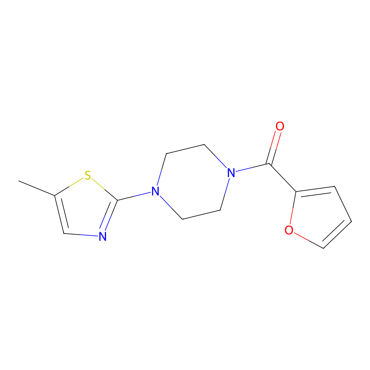 1-(Furan-2-carbonyl)-4-(5-methyl-1,3-thiazol-2-yl)piperazine molecular structure, CAS 2741908-06-3