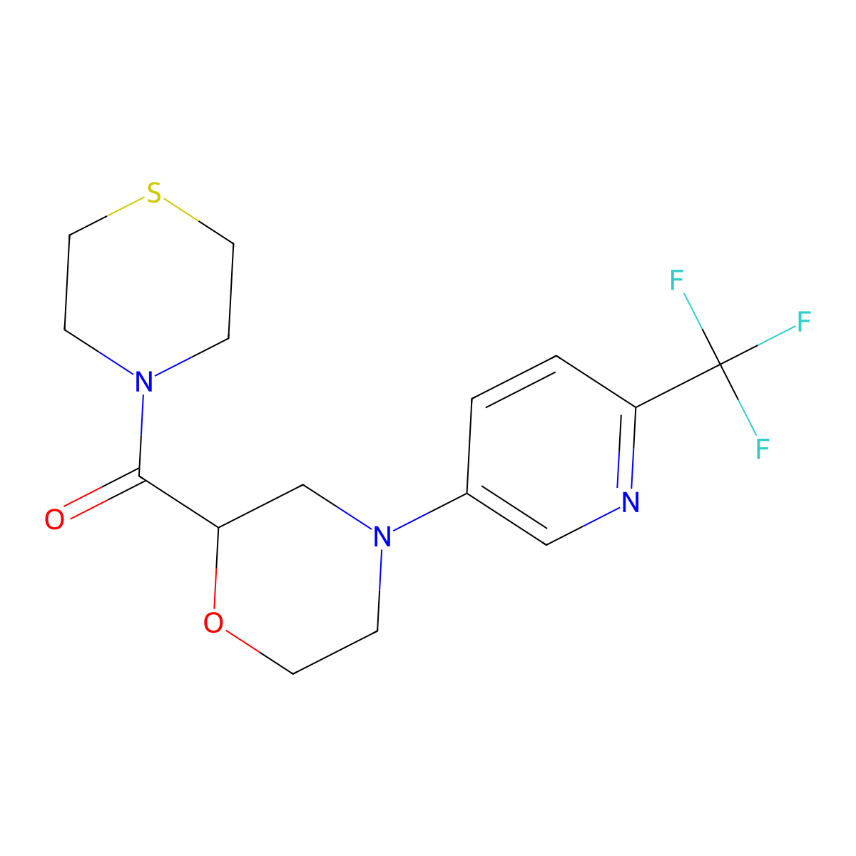 2-(Thiomorpholine-4-carbonyl)-4-[6-(trifluoromethyl)pyridin-3-yl]morpholine molecular structure, CAS 2741908-09-6