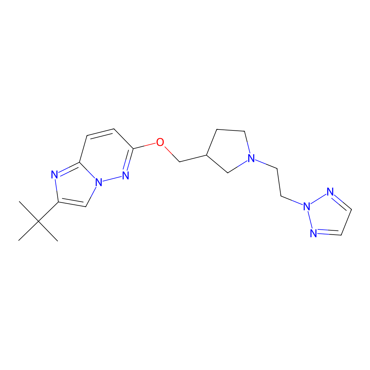 2-(2-{3-[({2-tert-butylimidazo[1,2-b]pyridazin-6-yl}oxy)methyl]pyrrolidin-1-yl}ethyl)-2H-1,2,3-triazole molecular structure, CAS 2741908-12-1