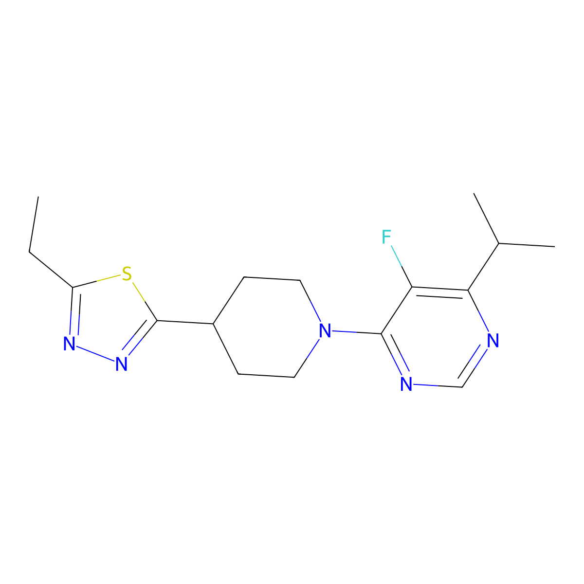 4-[4-(5-Ethyl-1,3,4-thiadiazol-2-yl)piperidin-1-yl]-5-fluoro-6-(propan-2-yl)pyrimidine molecular structure, CAS 2741908-16-5