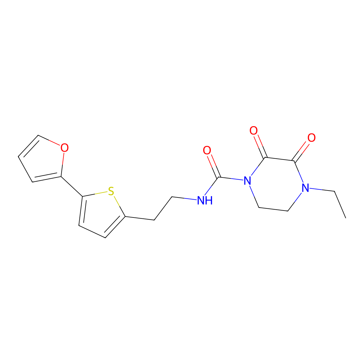 4-ethyl-N-{2-[5-(furan-2-yl)thiophen-2-yl]ethyl}-2,3-dioxopiperazine-1-carboxamide molecular structure, CAS 2741908-20-1