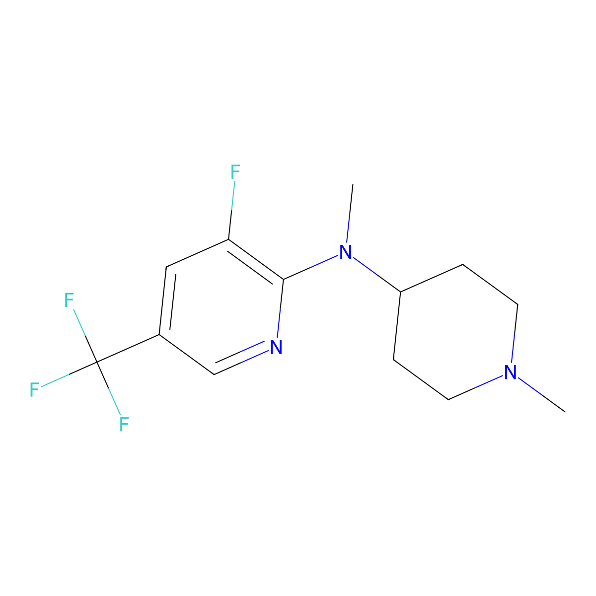 3-fluoro-N-methyl-N-(1-methylpiperidin-4-yl)-5-(trifluoromethyl)pyridin-2-amine molecular structure, CAS 2741908-21-2