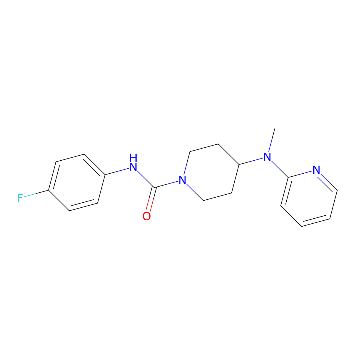N-(4-fluorophenyl)-4-[methyl(pyridin-2-yl)amino]piperidine-1-carboxamide molecular structure, CAS 2741908-22-3
