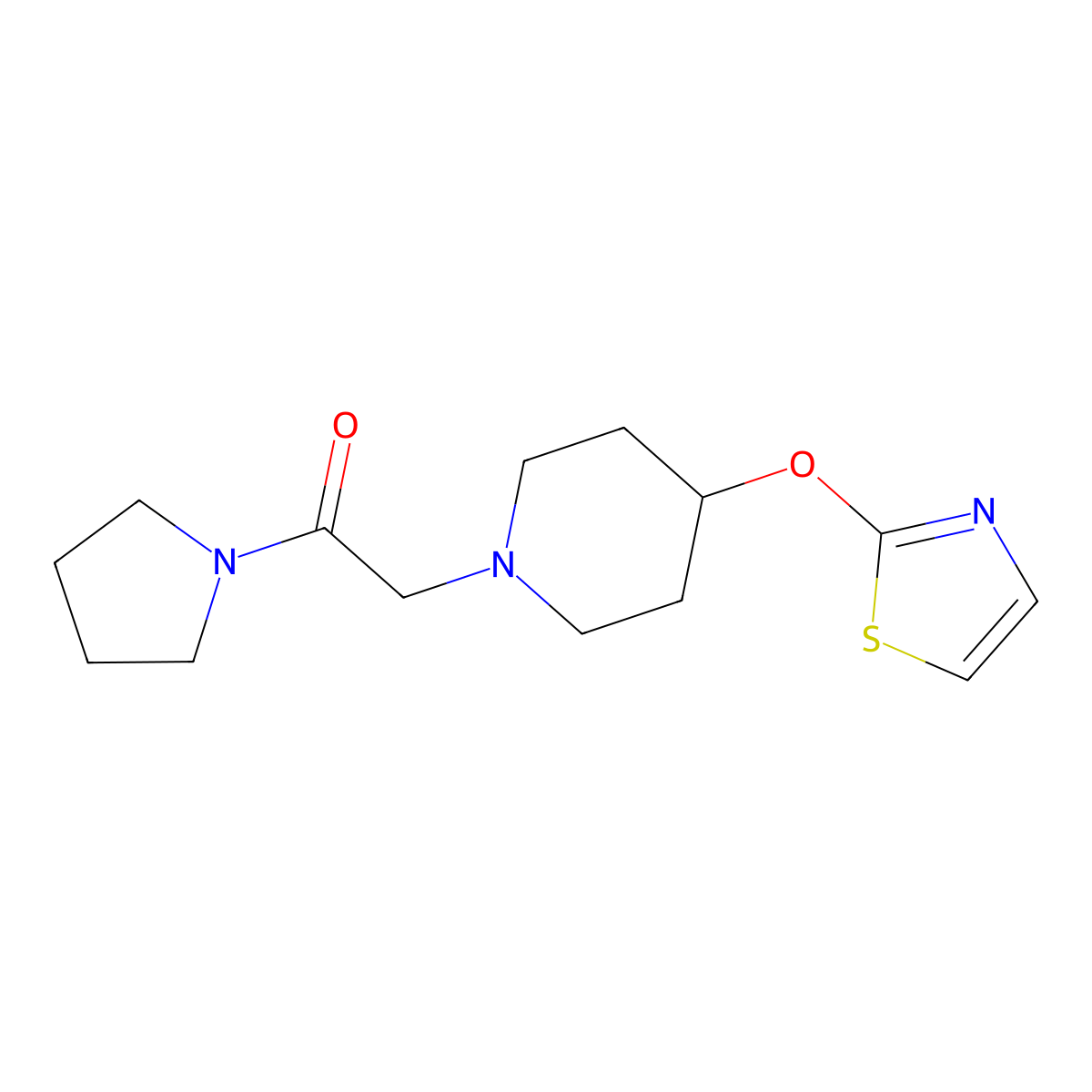 1-(Pyrrolidin-1-yl)-2-[4-(1,3-thiazol-2-yloxy)piperidin-1-yl]ethan-1-one molecular structure, CAS 2741908-23-4