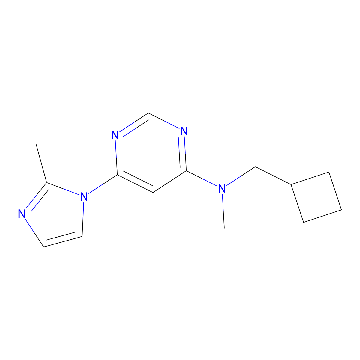N-(cyclobutylmethyl)-N-methyl-6-(2-methyl-1H-imidazol-1-yl)pyrimidin-4-amine molecular structure, CAS 2741908-24-5