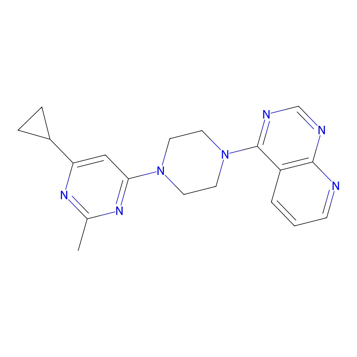 4-Cyclopropyl-2-methyl-6-(4-{pyrido[2,3-d]pyrimidin-4-yl}piperazin-1-yl)pyrimidine molecular structure, CAS 2741908-25-6
