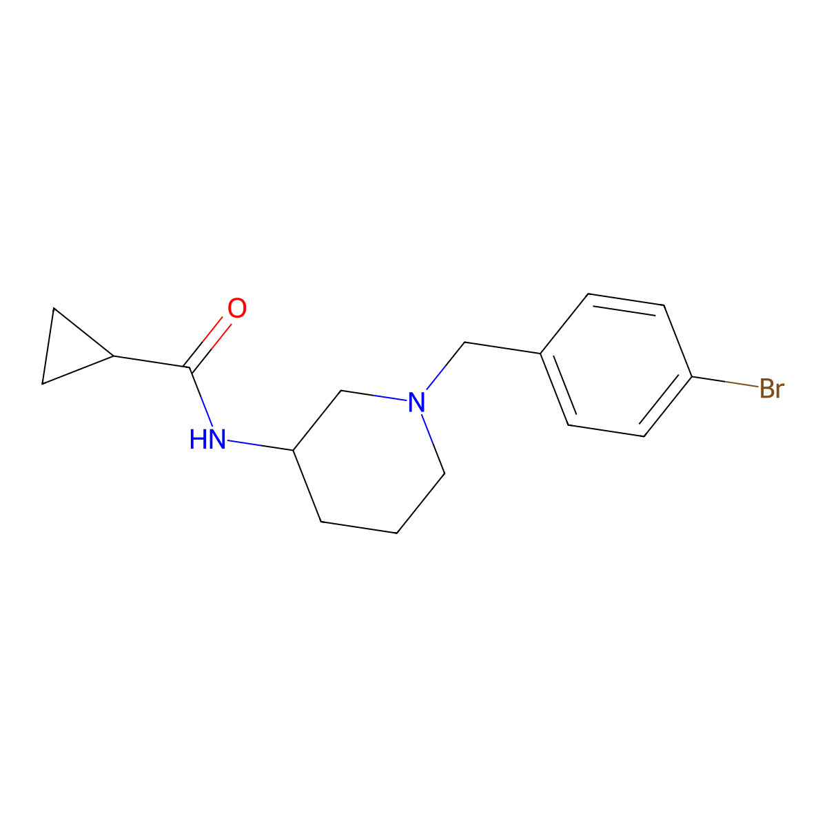 N-{1-[(4-bromophenyl)methyl]piperidin-3-yl}cyclopropanecarboxamide molecular structure, CAS 2741908-30-3