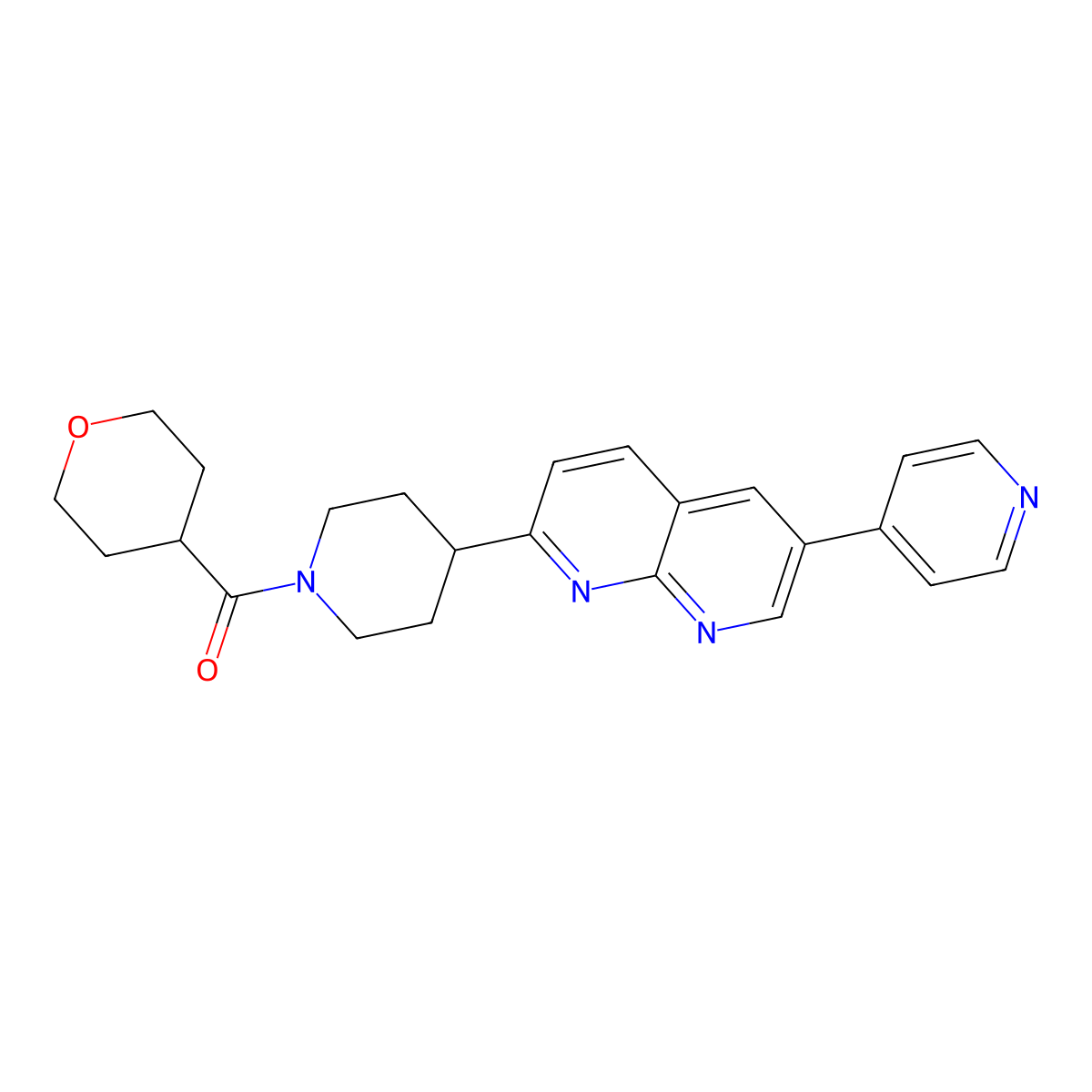 2-[1-(Oxane-4-carbonyl)piperidin-4-yl]-6-(pyridin-4-yl)-1,8-naphthyridine molecular structure, CAS 2741908-35-8
