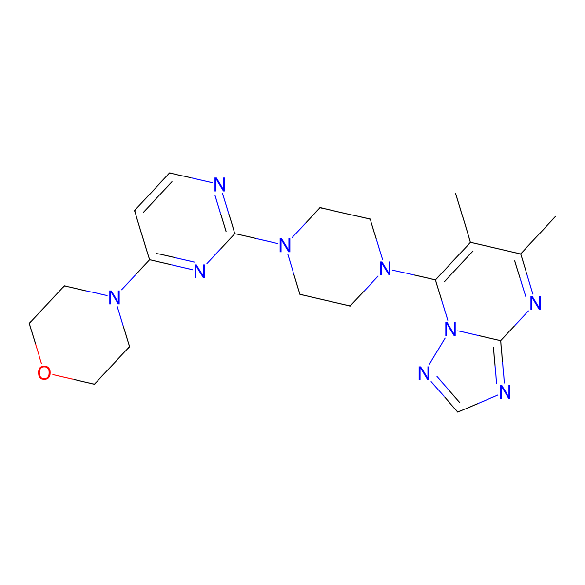 4-[2-(4-{5,6-Dimethyl-[1,2,4]triazolo[1,5-a]pyrimidin-7-yl}piperazin-1-yl)pyrimidin-4-yl]morpholine molecular structure, CAS 2741908-36-9