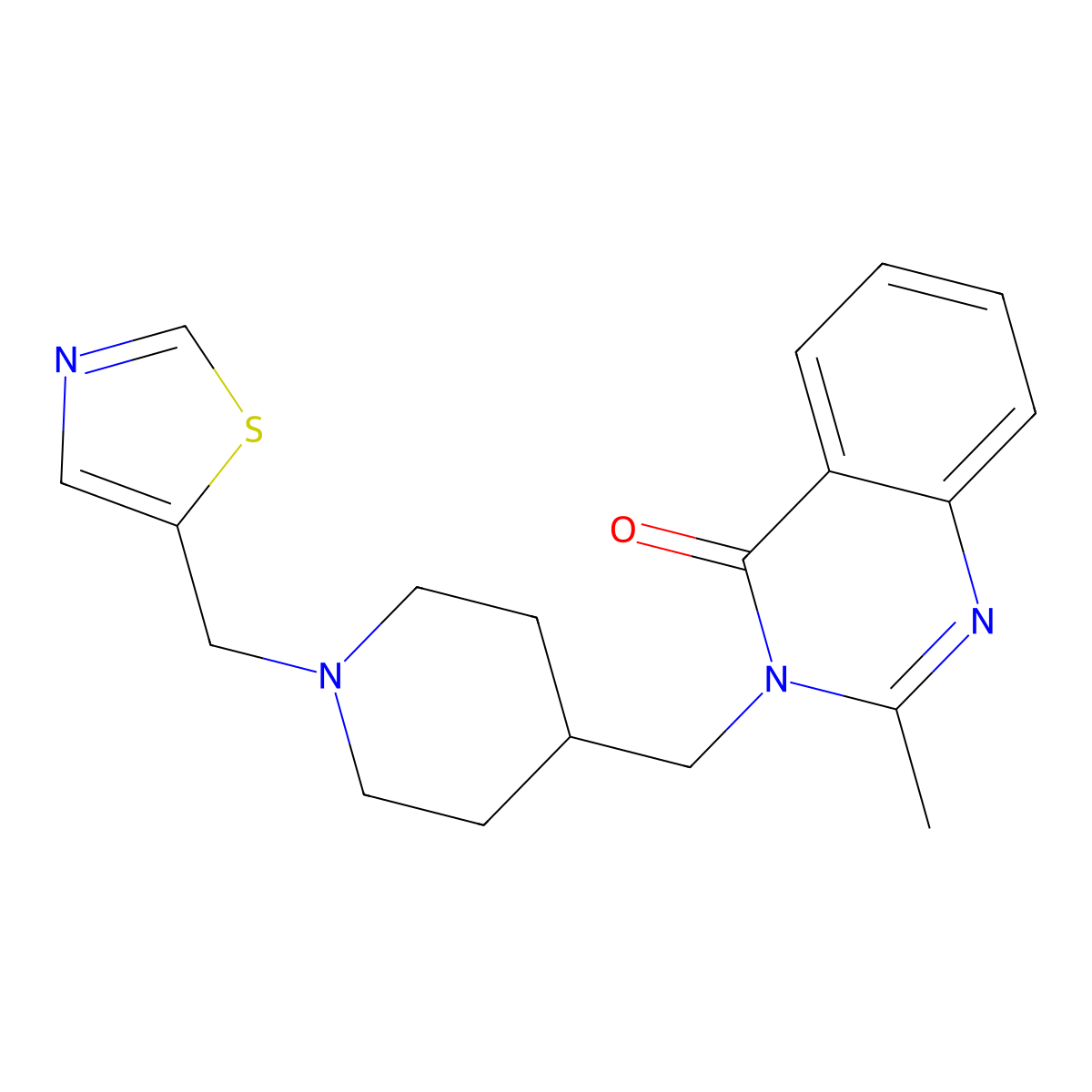 2-Methyl-3-({1-[(1,3-thiazol-5-yl)methyl]piperidin-4-yl}methyl)-3,4-dihydroquinazolin-4-one molecular structure, CAS 2741908-37-0