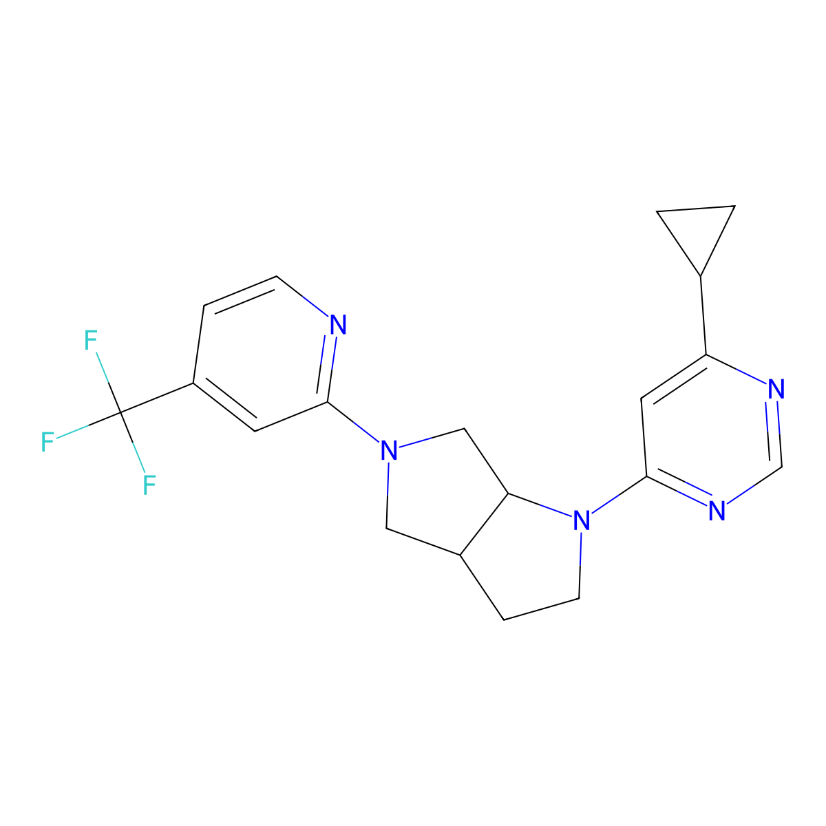 4-Cyclopropyl-6-{5-[4-(trifluoromethyl)pyridin-2-yl]-octahydropyrrolo[3,4-b]pyrrol-1-yl}pyrimidine molecular structure, CAS 2741908-41-6