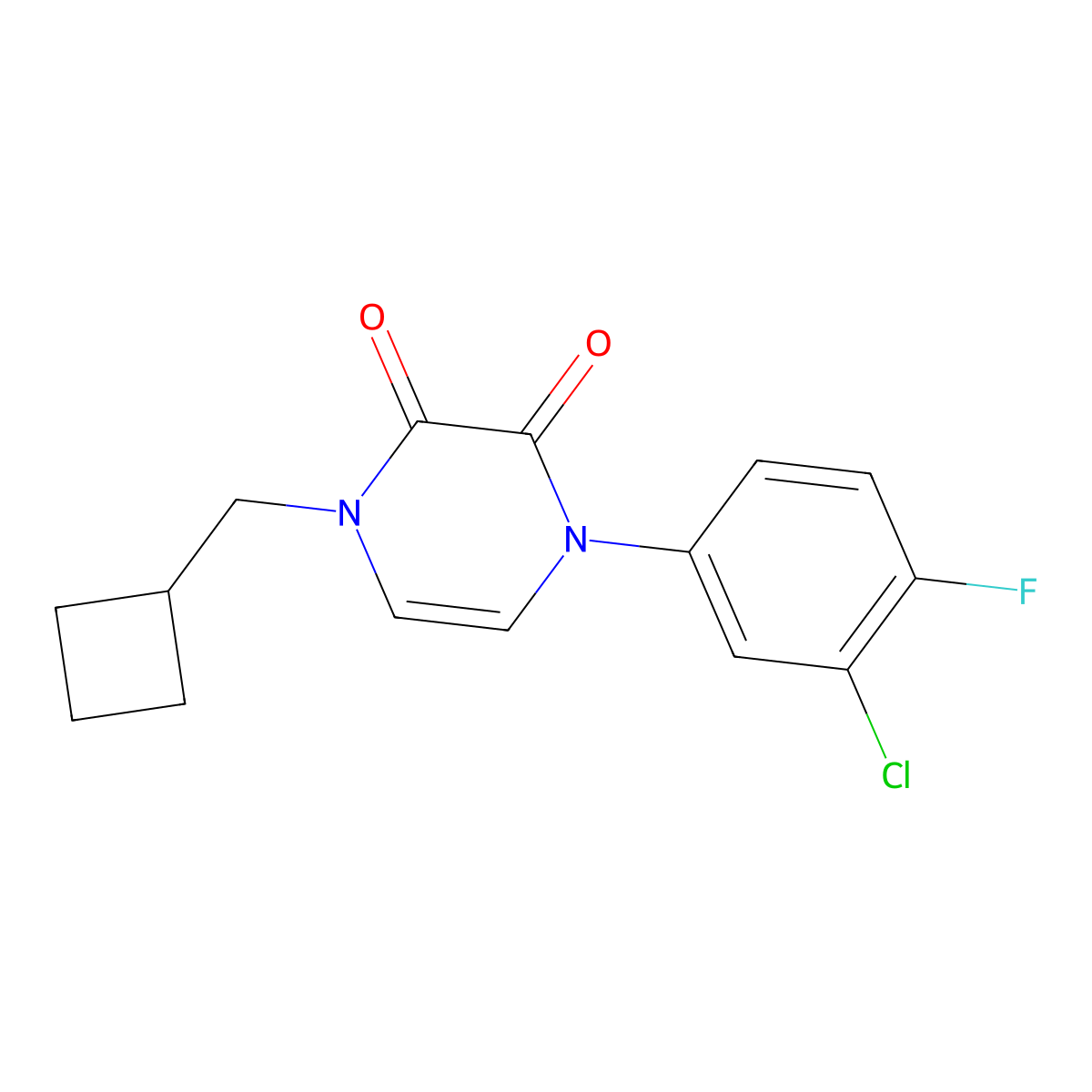 1-(3-Chloro-4-fluorophenyl)-4-(cyclobutylmethyl)-1,2,3,4-tetrahydropyrazine-2,3-dione molecular structure, CAS 2741908-54-1