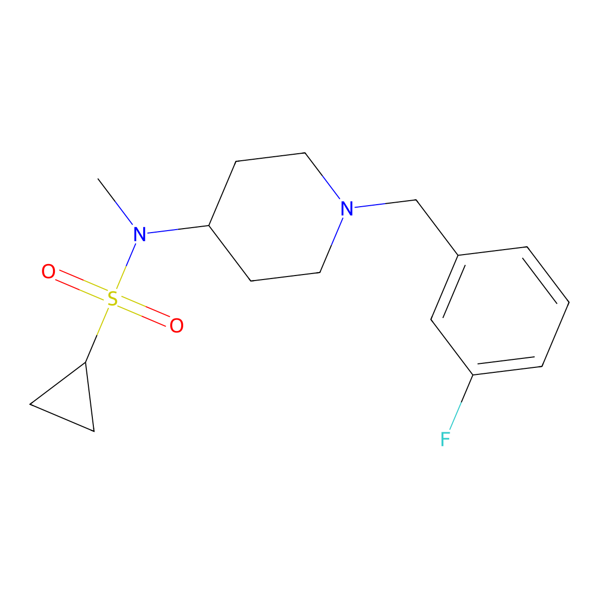 N-{1-[(3-fluorophenyl)methyl]piperidin-4-yl}-N-methylcyclopropanesulfonamide molecular structure, CAS 2741908-56-3