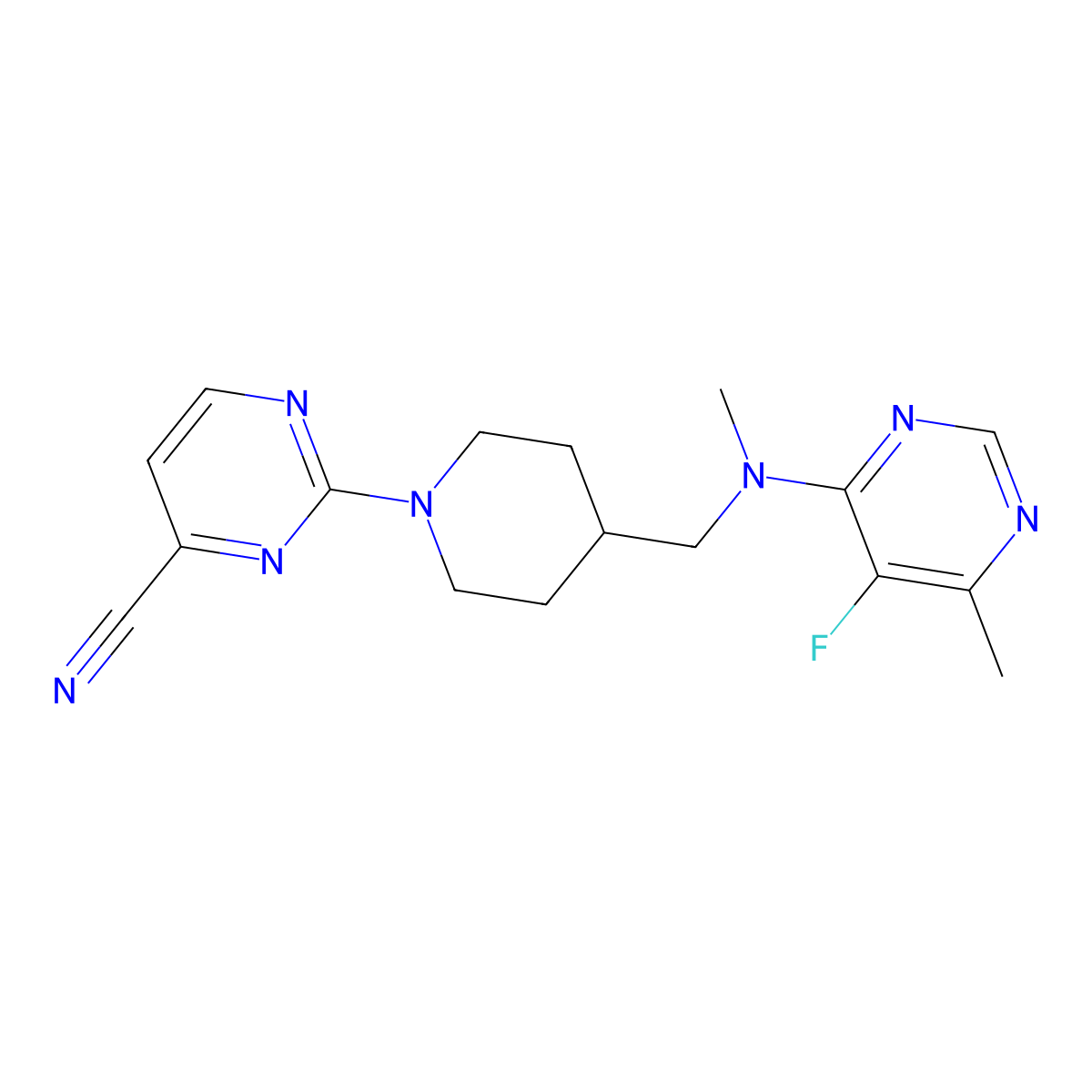 2-(4-{[(5-Fluoro-6-methylpyrimidin-4-yl)(methyl)amino]methyl}piperidin-1-yl)pyrimidine-4-carbonitrile molecular structure, CAS 2741908-61-0