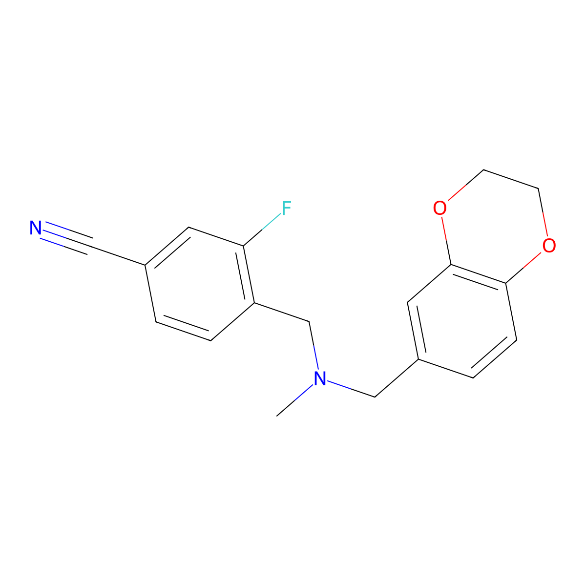 4-({[(2,3-Dihydro-1,4-benzodioxin-6-yl)methyl](methyl)amino}methyl)-3-fluorobenzonitrile molecular structure, CAS 2741908-63-2