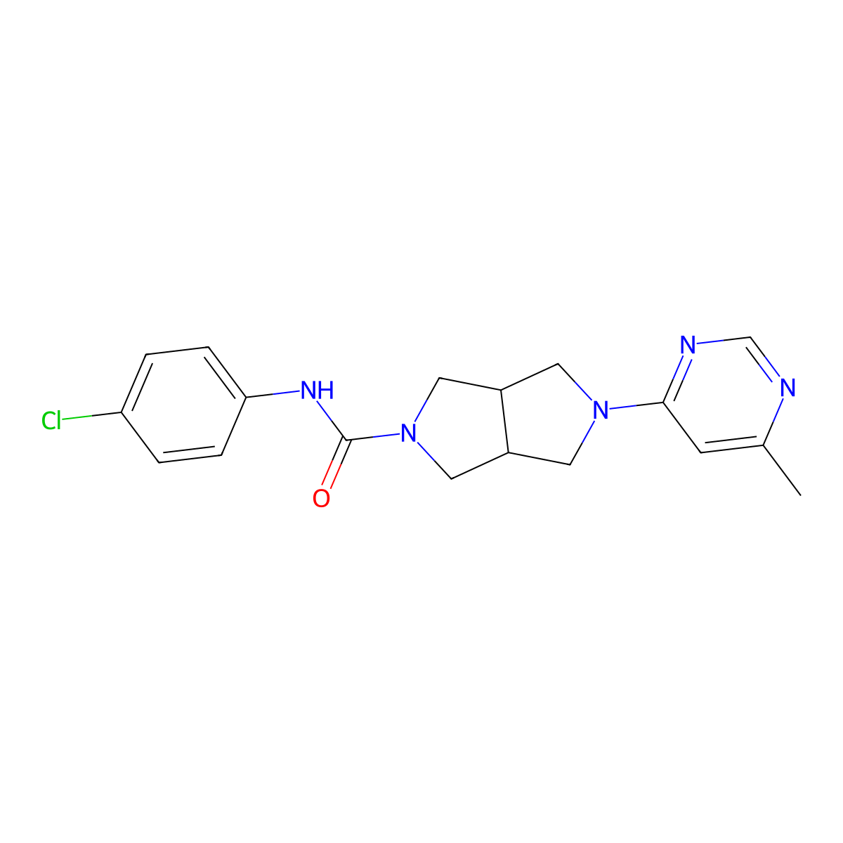 N-(4-chlorophenyl)-5-(6-methylpyrimidin-4-yl)-octahydropyrrolo[3,4-c]pyrrole-2-carboxamide molecular structure, CAS 2741908-65-4