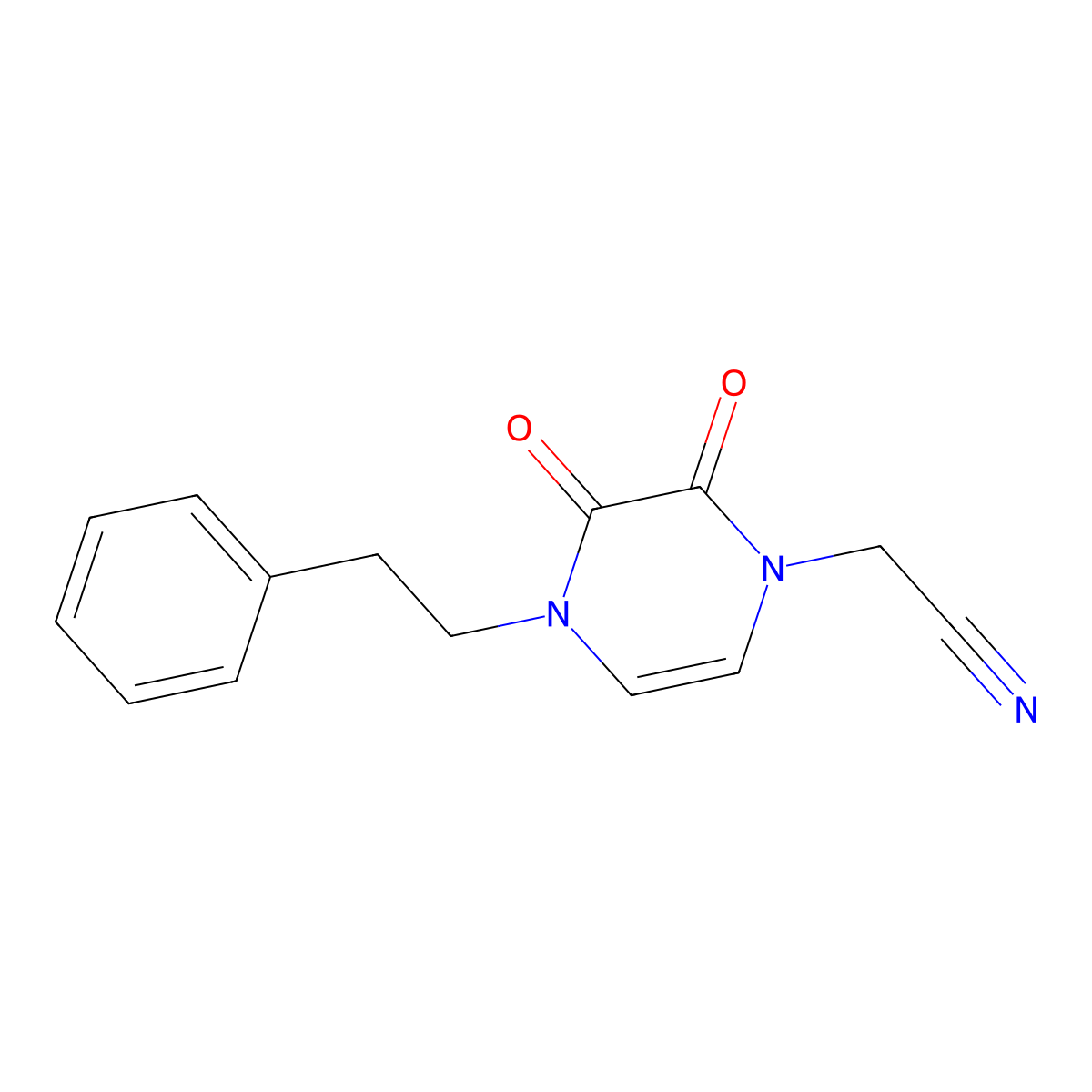 2-[2,3-Dioxo-4-(2-phenylethyl)-1,2,3,4-tetrahydropyrazin-1-yl]acetonitrile molecular structure, CAS 2741908-66-5