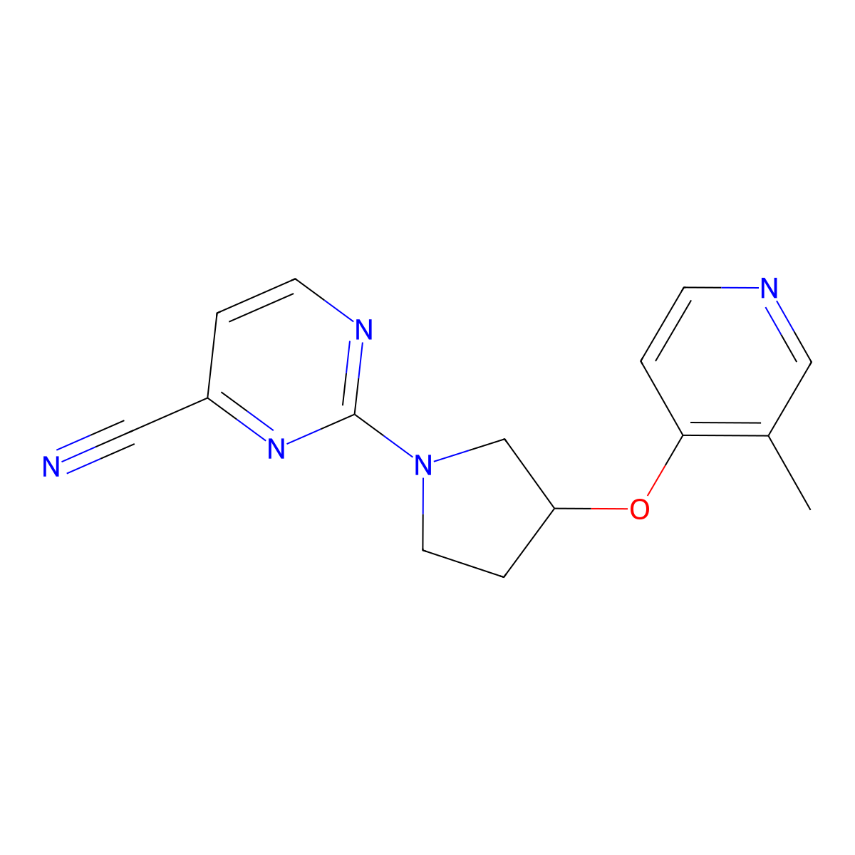2-{3-[(3-Methylpyridin-4-yl)oxy]pyrrolidin-1-yl}pyrimidine-4-carbonitrile molecular structure, CAS 2741908-73-4