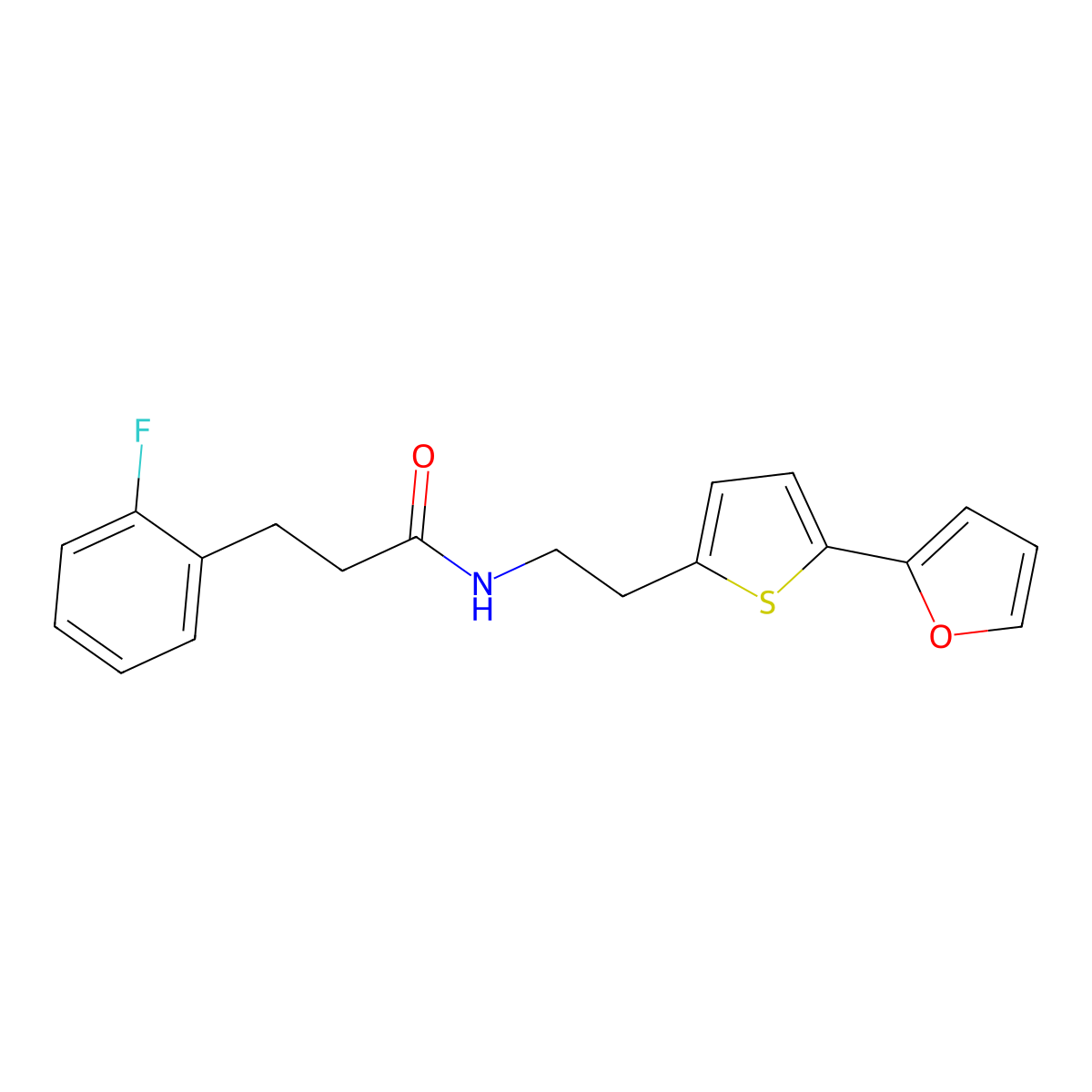 3-(2-fluorophenyl)-N-{2-[5-(furan-2-yl)thiophen-2-yl]ethyl}propanamide molecular structure, CAS 2741908-76-7