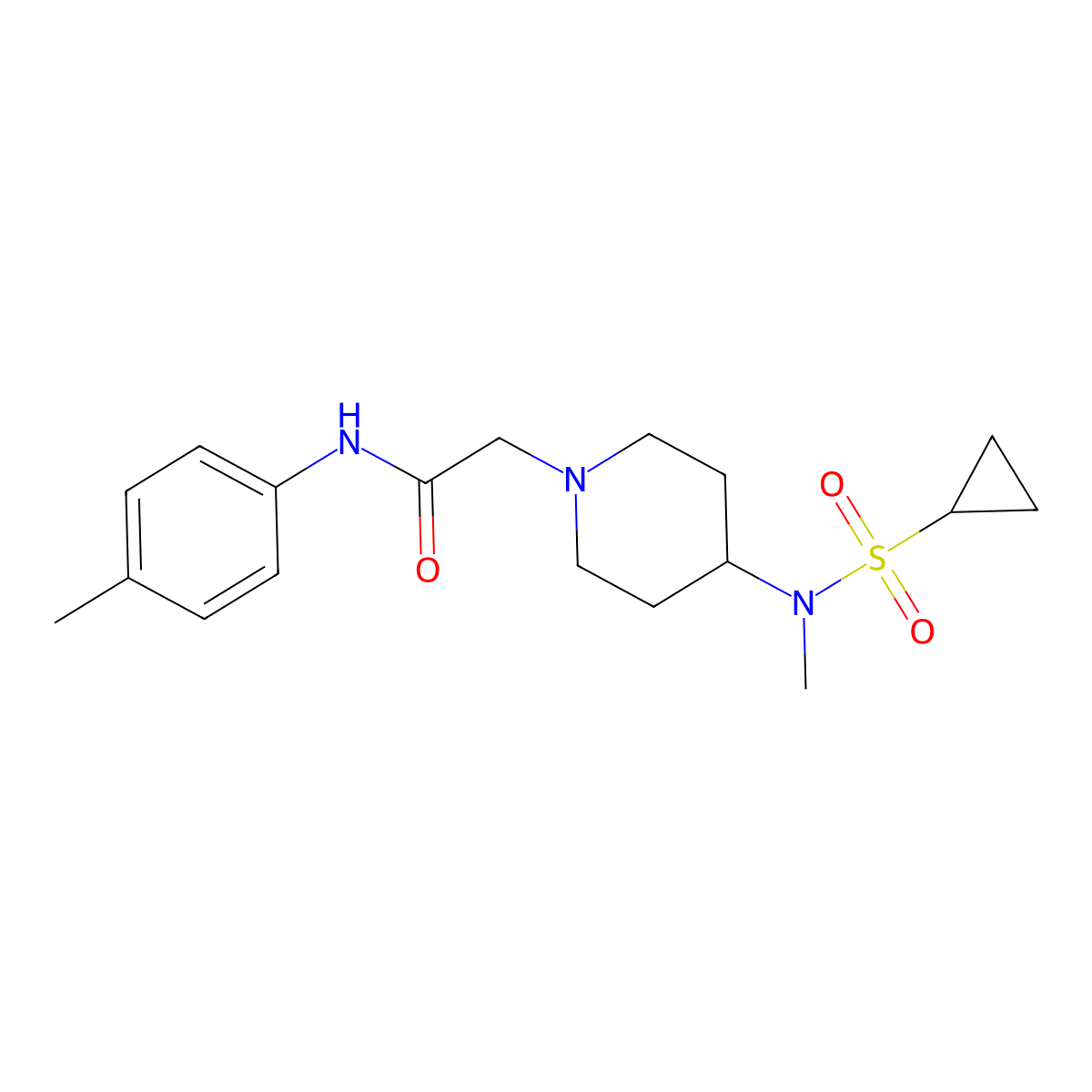 2-[4-(N-methylcyclopropanesulfonamido)piperidin-1-yl]-N-(4-methylphenyl)acetamide molecular structure, CAS 2741908-77-8
