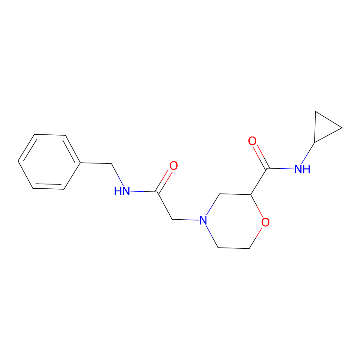 4-[(benzylcarbamoyl)methyl]-N-cyclopropylmorpholine-2-carboxamide molecular structure, CAS 2741908-79-0