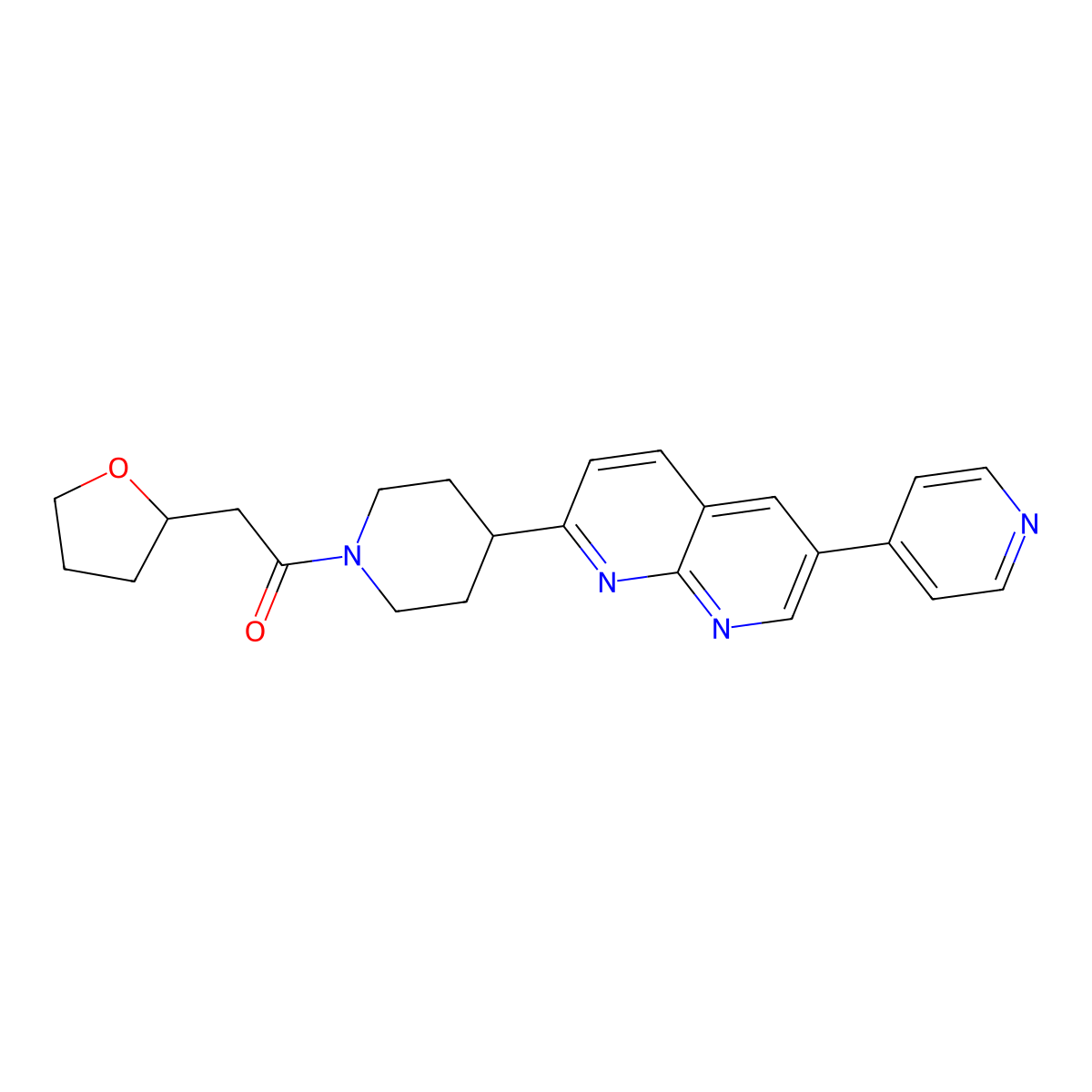 2-(Oxolan-2-yl)-1-{4-[6-(pyridin-4-yl)-1,8-naphthyridin-2-yl]piperidin-1-yl}ethan-1-one molecular structure, CAS 2741908-82-5