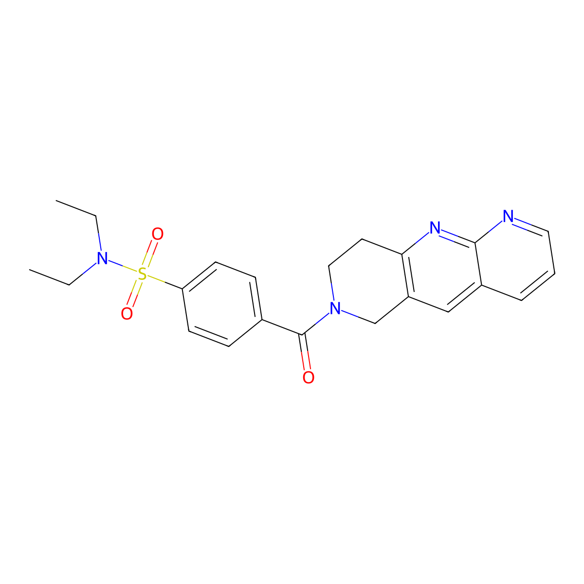 N,N-diethyl-4-{6H,7H,8H,9H-pyrido[2,3-b]1,6-naphthyridine-7-carbonyl}benzene-1-sulfonamide molecular structure, CAS 2741908-84-7