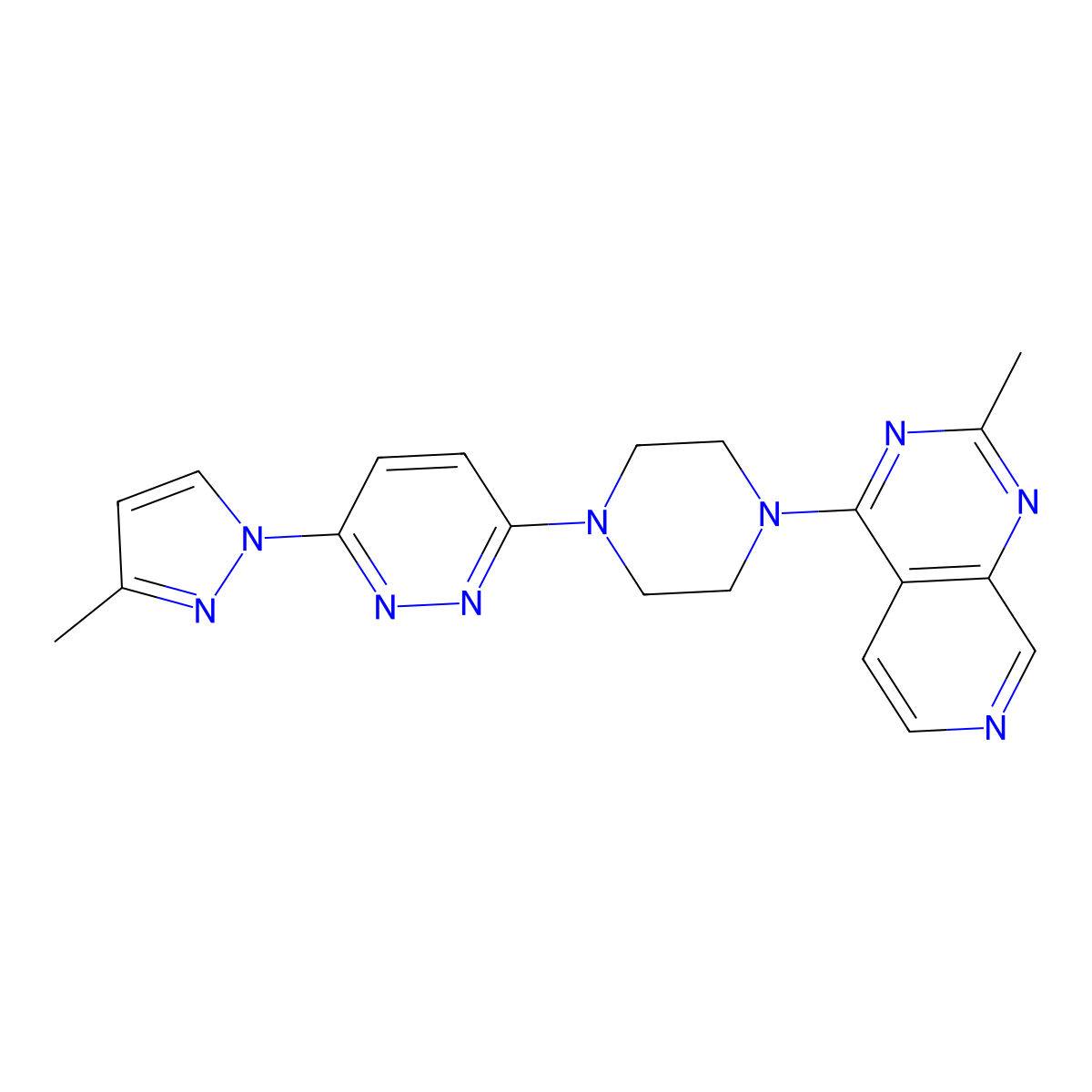 3-(3-methyl-1H-pyrazol-1-yl)-6-(4-{2-methylpyrido[3,4-d]pyrimidin-4-yl}piperazin-1-yl)pyridazine molecular structure, CAS 2741908-90-5
