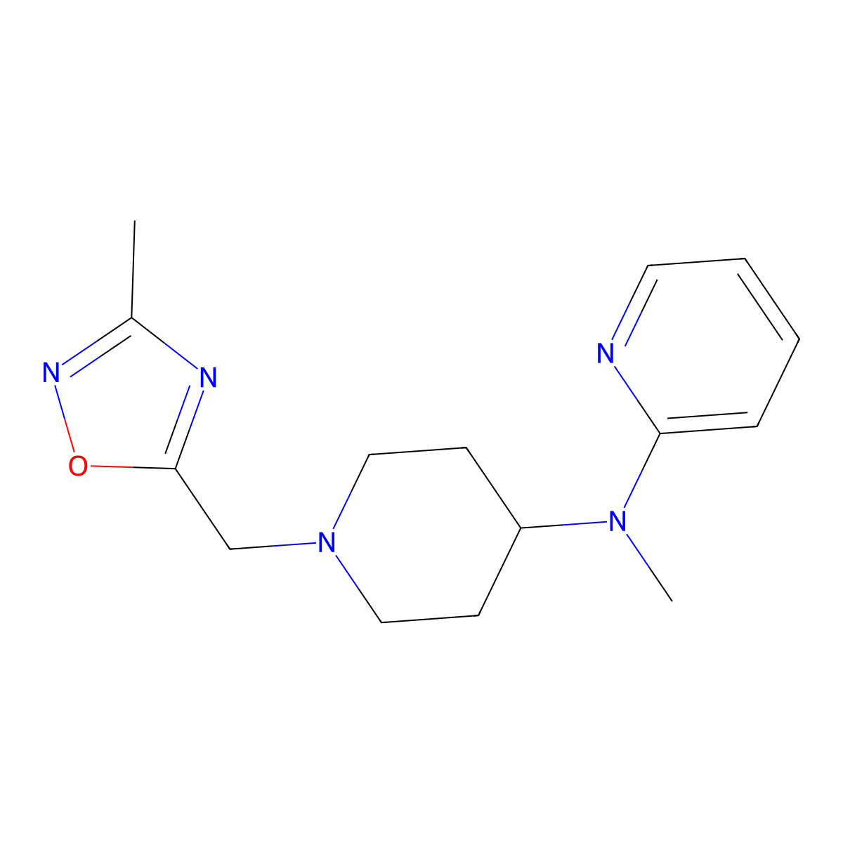 N-methyl-N-{1-[(3-methyl-1,2,4-oxadiazol-5-yl)methyl]piperidin-4-yl}pyridin-2-amine molecular structure, CAS 2741908-99-4